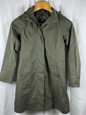 Eddie Bauer Hooded Rain Jacket Olive Green Petite XS Waterproof Coat
